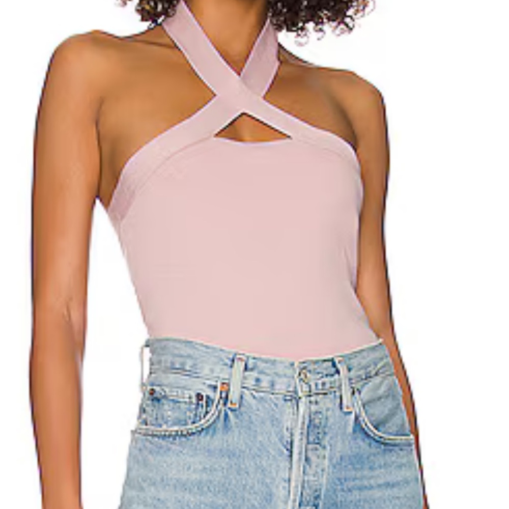 525 rose pink halter cut out tank NWT